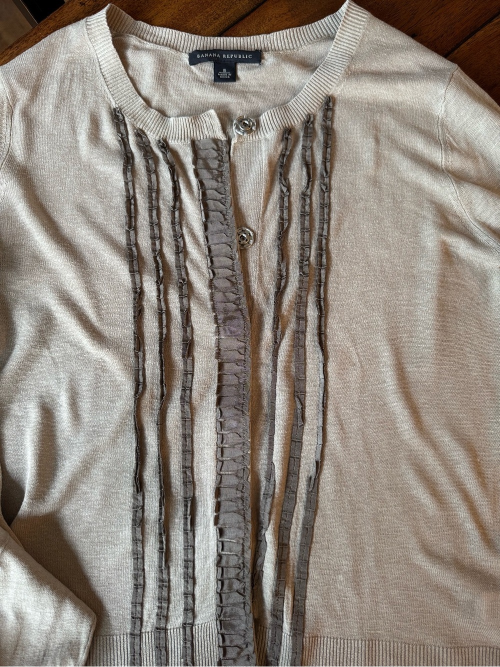 Banana Republic Beige Knit Cardigan with Ruffle Trim